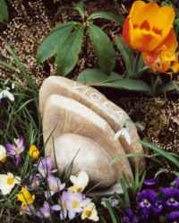 Grabstein mit Blumen